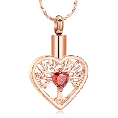 ZEZILE Baum des Lebens Herz Urne Halskette für Asche Einäscherung Schmuck Urne Medaillon Andenken Menschliche Asche Halter Gedenkanhänger für Frauen von ZEZILE