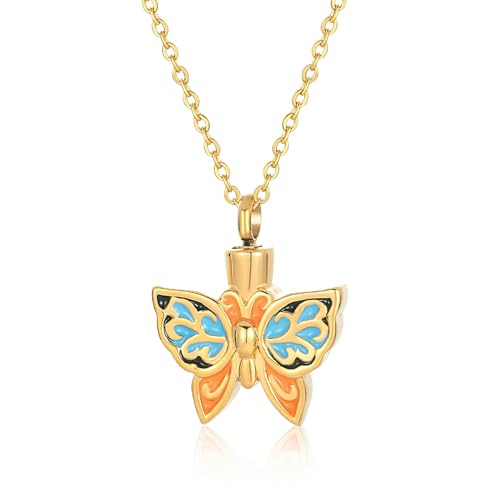 ZEZILE Bunte Schmetterling Halskette Asche Halter Urne Anhänger Halskette Edelstahl Einäscherung Schmuck mit 20" Kette Füllset von ZEZILE