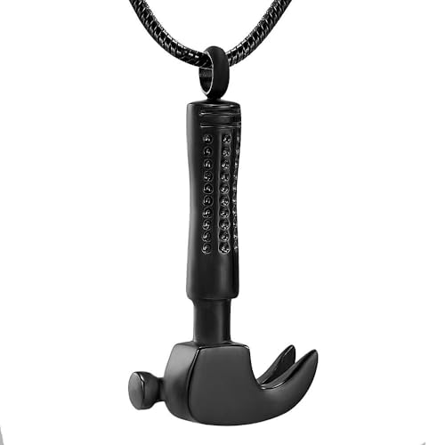 ZEZILE Einäscherung Schmuck Hammer Urne Halskette für Asche Edelstahl Asche Anhänger Andenken Memorial Menschliche Asche Schmuck für Frauen Männer von ZEZILE