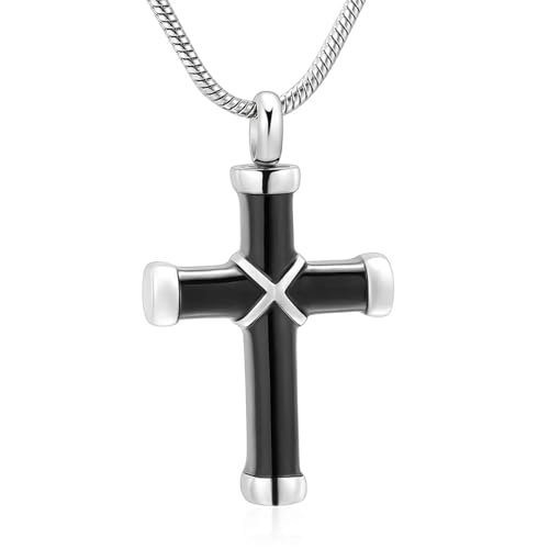 ZEZILE Einäscherung Schmuck Kreuz Urne Halskette für Asche Edelstahl Andenken Memorial Urne Schmuck Kreuz Asche Anhänger für Männer Frauen von ZEZILE