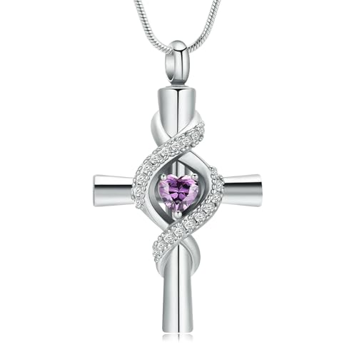 ZEZILE Einäscherung Schmuck Kreuz Urne Halskette für Asche Intarsien Herz Kristall Anhänger Andenken Memorial Geschenk für Frauen Männer von ZEZILE