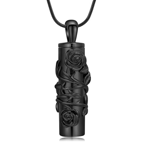 ZEZILE Einäscherung Schmuck für Asche Edelstahl Rose Blume Zylinder Anhänger Memorial Urne Halskette Andenken Geschenk für Frauen Männer von ZEZILE