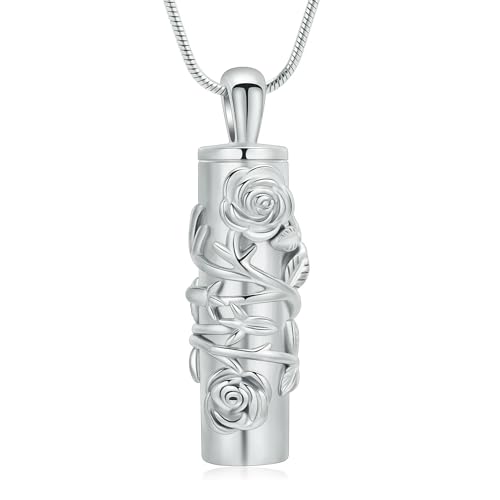 ZEZILE Einäscherung Schmuck für Asche Edelstahl Rose Blume Zylinder Anhänger Memorial Urne Halskette Andenken Geschenk für Frauen Männer von ZEZILE