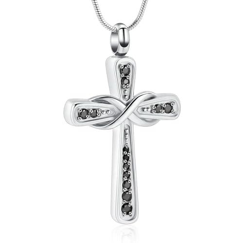 ZEZILE Einäscherung Schmuck für Asche Geburtsstein Kreuz Urne Anhänger Andenken Edelstahl Memorial Halskette für Frauen Männer von ZEZILE