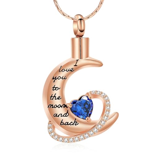 ZEZILE Einäscherung Schmuck für Asche Ich liebe dich zum Mond und zurück Urne Halskette Andenken Geburtsstein Anhänger Gedenkgeschenke für Frauen von ZEZILE