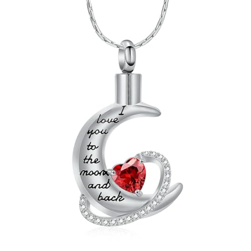 ZEZILE Einäscherung Schmuck für Asche Ich liebe dich zum Mond und zurück Urne Halskette Andenken Geburtsstein Anhänger Gedenkgeschenke für Frauen von ZEZILE