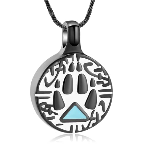 ZEZILE Einäscherung Schmuck für Asche Pfote Abdruck Runde Urne Anhänger Andenken Haustier Hund Katze Memorial Halskette für Männer Frauen von ZEZILE