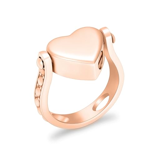 ZEZILE Einäscherungsringe für Asche - Liebe Herz Urne Memorial Finger Ring Anhänger Halskette Edelstahl Andenken Schmuck Geschenk für Frauen von ZEZILE