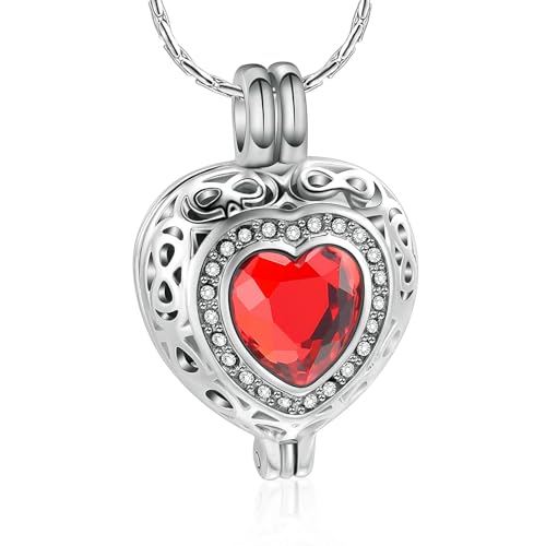 ZEZILE Einäscherungsschmuck für Asche für Frauen - Kristall Herz Halskette mit Zylinder Urne Andenken Geburtsstein Gedenkanhänger von ZEZILE