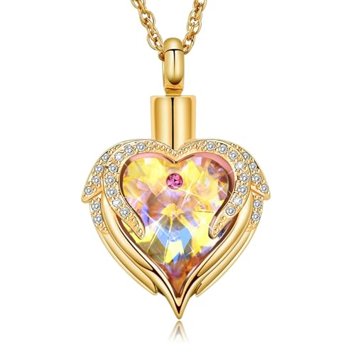 ZEZILE Engelsflügel Urne Halskette für Asche Herz Kristall Einäscherung Schmuck Edelstahl Memorial Andenken Asche Anhänger für Männer Frauen von ZEZILE