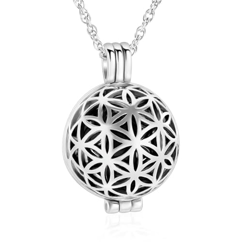 ZEZILE Feuerbestattung Schmuck Blume hohler Anhänger Kugel Urne Halsketten für Asche Edelstahl Andenken Gedenkgeschenk für Frauen Männer von ZEZILE