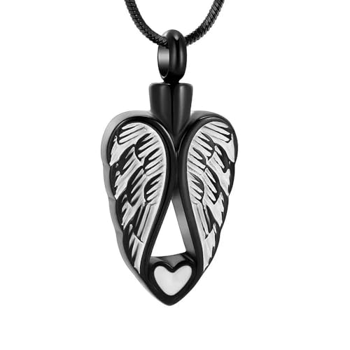ZEZILE Feuerbestattung Schmuck Flügel Urne Halskette Esche Herz Schmuck für Frauen Männer Edelstahl Andenken Anhänger Memorial Medaillon Asche Halter von ZEZILE
