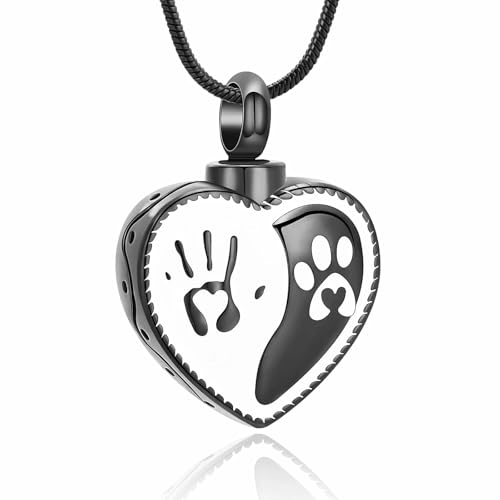 ZEZILE Herz Urne Halskette für Asche Pfote Abdruck Einäscherung Schmuck Edelstahl Denkmal Mensch Haustier Asche Andenken Anhänger für Frauen Männer von ZEZILE