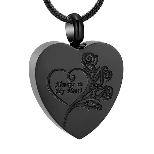 ZEZILE Herz Urne Halskette für Asche Rosenblüte Einäscherung Schmuck Edelstahl Asche Anhänger für Männer Frauen Andenken Memorial Halskette von ZEZILE
