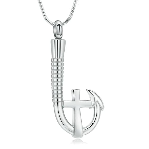 ZEZILE Kreuz Angelhaken Urne Halskette für Asche Gedenkanhänger Einäscherung Schmuck Geliebte Asche Halter Andenken für Männer Frauen von ZEZILE