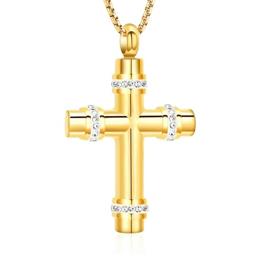 ZEZILE Kreuz Urne Halskette für Asche Intarsien Kristall Memorial Anhänger Einäscherung Schmuck für Frauen Männer Geliebte Beerdigung Andenken von ZEZILE