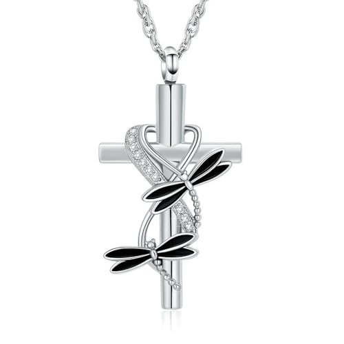 ZEZILE Kreuz Urne Halskette für Asche Libelle Einäscherung Schmuck Edelstahl Andenken Esche Anhänger Memorial Urne Schmuck für Frauen Männer ZEZILE Kreuz Urne Halskette für Asche Libelle Einäscherung Schmuck Edelstahl Andenken Esche Anhänger Memorial Urne Schmuck für Frauen Männer von ZEZILE