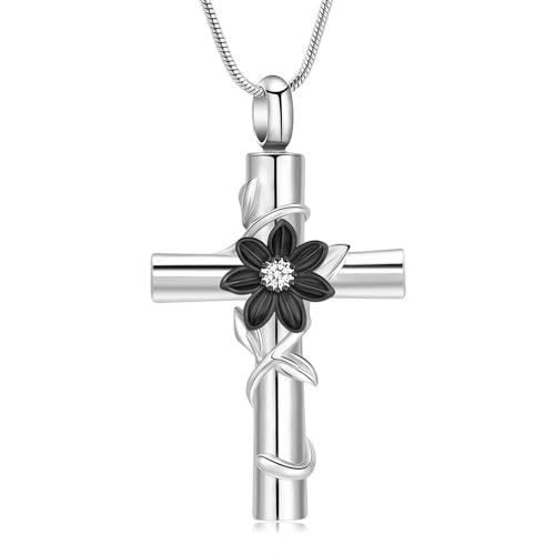ZEZILE Kreuz Urne Halskette für Asche Sonnenblume Einäscherung Schmuck Edelstahl Asche Anhänger Andenken Memorial Halskette für Frauen Männer von ZEZILE