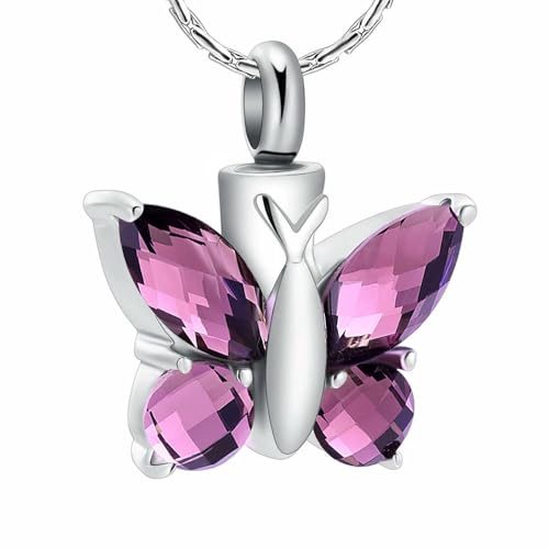 ZEZILE Kristall Schmetterling Anhänger Halskette Einäscherung Urne Lila/Blau/Rot/Grün/Rosa Farbe Memorial Schmuck Überreste Andenken von ZEZILE