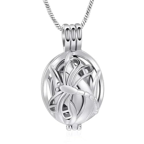 ZEZILE Libelle Inlay Hollow Ball Cremation Schmuck für Frau Urne Halskette für Asche Beerdigung Andenken Anhänger von ZEZILE