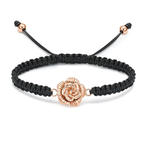 ZEZILE Rose Blume Einäscherung Armband für Asche für Frauen handgemachte geflochtene Seil verstellbarer Armreif Andenken Urne Gedenkschmuck Geschenk von ZEZILE