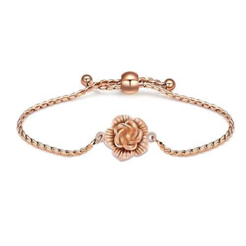 ZEZILE Rose Blume Urne Armband für Asche für Frauen Edelstahl Verstellbarer Armreif Einäscherung Gedenkschmuck Beerdigung Andenken Geschenk von ZEZILE