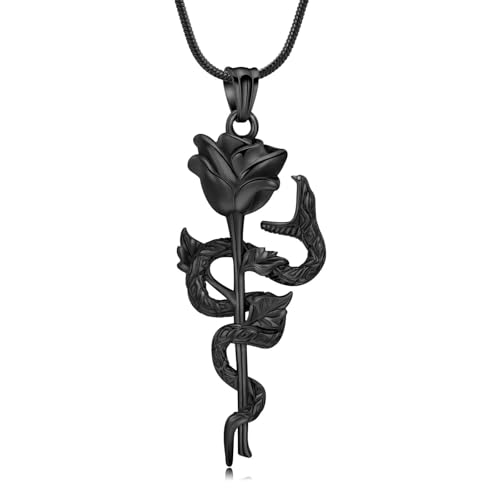 ZEZILE Rose Blume Urne Halskette für Asche Edelstahl Schlange Einäscherung Schmuck Andenken für Frauen Männer Memorial Anhänger Esche Halter von ZEZILE