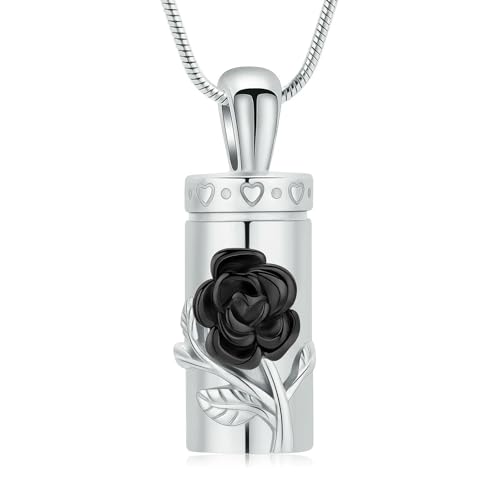 ZEZILE Rose Urne Halskette für Asche Zylinder Einäscherung Schmuck Edelstahl Asche Anhänger Andenken Denkmal für Schmuck für Frauen Männer von ZEZILE