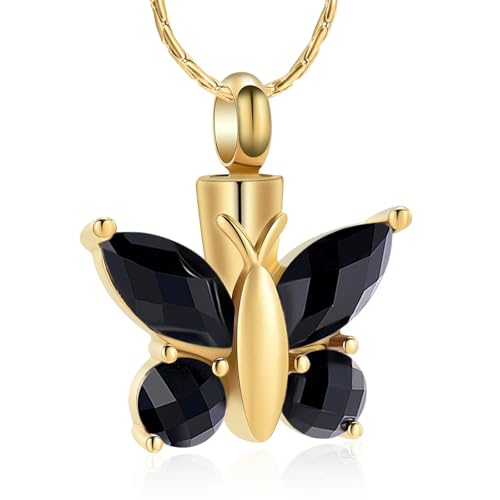 ZEZILE Schmetterling Einäscherung Schmuck Kristall Urne Halskette für Asche Edelstahl Memorial Menschliche Asche Andenken Anhänger für Frauen Männer von ZEZILE