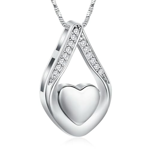 ZEZILE Teardrop Urne Halskette für Asche Herz Einäscherung Schmuck für Frauen Männer Edelstahl Memorial Anhänger Beerdigung Andenken von ZEZILE