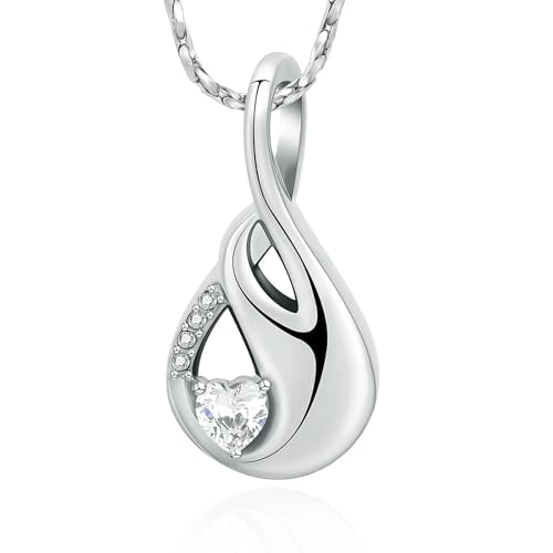 ZEZILE Teardrop Urne Halskette für Asche Unendlichkeit Einäscherung Schmuck für Frauen Intarsien Herz Kristall Memorial Anhänger Beerdigung Andenken von ZEZILE