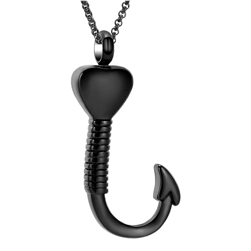 ZEZILE Urne Halskette für Asche Angelhaken Einäscherung Schmuck für Frauen Männer Edelstahl Andenken Memorial Mensch Haustier Asche Anhänger von ZEZILE