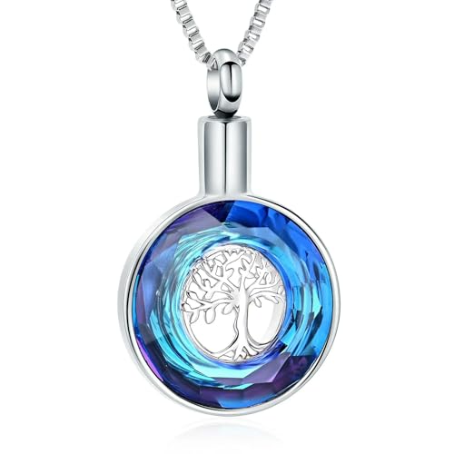 ZEZILE Urne Halskette für Asche Edelstahl Baum des Lebens Einäscherung Schmuck Kristall Kreis Gedenkanhänger Andenken für Frauen Männer ZEZILE Urne Halskette für Asche Edelstahl Baum des Lebens Einäscherung Schmuck Kristall Kreis Gedenkanhänger Andenken für Frauen Männer von ZEZILE