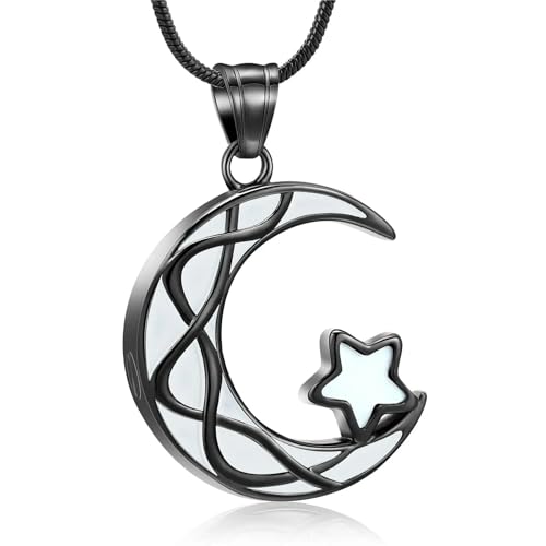 ZEZILE Urne Halskette für Asche Edelstahl Einäscherung Schmuck Stern Mond Asche Anhänger Andenken Memorial Asche Halskette für Frauen Männer von ZEZILE