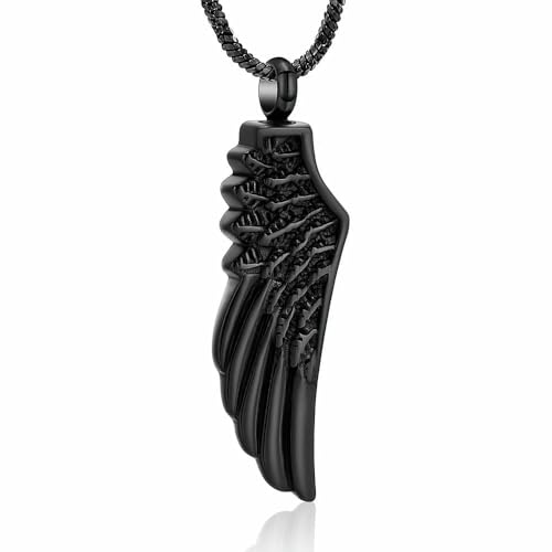ZEZILE Urne Halskette für Asche Engel Flügel Einäscherung Schmuck Edelstahl Andenken Memorial Menschliche Asche Anhänger Schmuck für Männer Frauen von ZEZILE