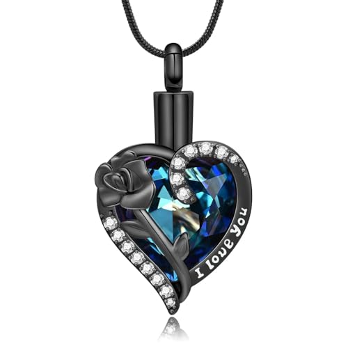 ZEZILE Urne Halskette für Asche Herz Einäscherung Schmuck Rosenblume Edelstahl Asche Anhänger Andenken Gedenkschmuck für Frauen Männer von ZEZILE