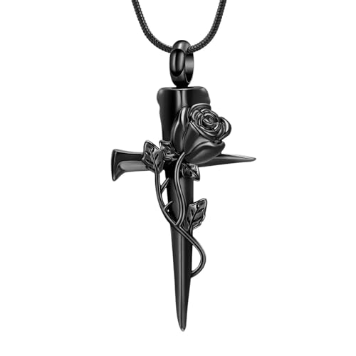 ZEZILE Urne Halskette für Asche Kreuz Einäscherung Schmuck Rosenblüte Asche Anhänger Edelstahl Andenken Gedenkkette für Frauen Männer von ZEZILE