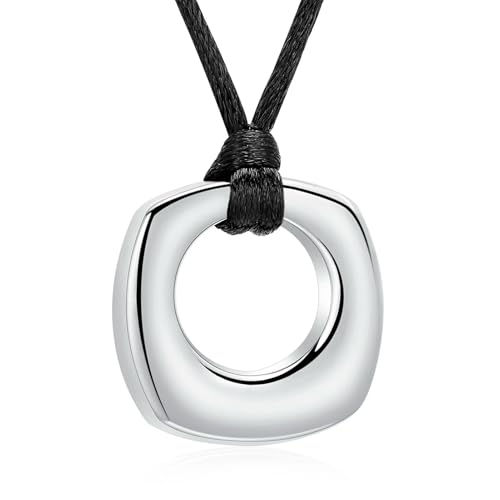 ZEZILE Urne Halskette für Asche Quadrat Ring Einäscherung Schmuck Asche Anhänger Edelstahl Andenken Denkmal für Schmuck für Frauen Männer von ZEZILE