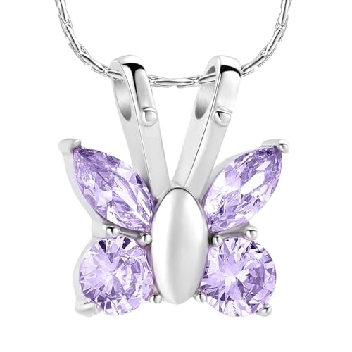 ZEZILE Urne Halskette für Asche Schmetterling Einäscherung Schmuck Kristall Asche Anhänger Edelstahl Andenken Memorial Urne Schmuck für Frauen von ZEZILE
