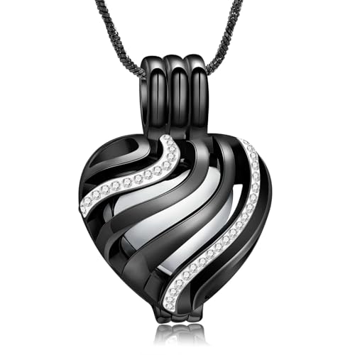 ZEZILE Urne Halskette für Asche Streifen Einäscherung Schmuck Herz Asche Anhänger Edelstahl Andenken Memorial Urne Schmuck für Frauen Männer von ZEZILE