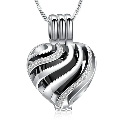 ZEZILE Urne Halskette für Asche Streifen Einäscherung Schmuck Herz Asche Anhänger Edelstahl Andenken Memorial Urne Schmuck für Frauen Männer von ZEZILE