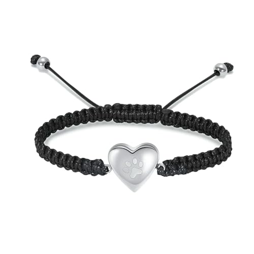 ZEZILE Urnen-Armband für Asche, Pfotenabdrücke, Armband mit Herz, aus Edelstahl, Andenken, verstellbar, für Armband für Damen und Herren von ZEZILE