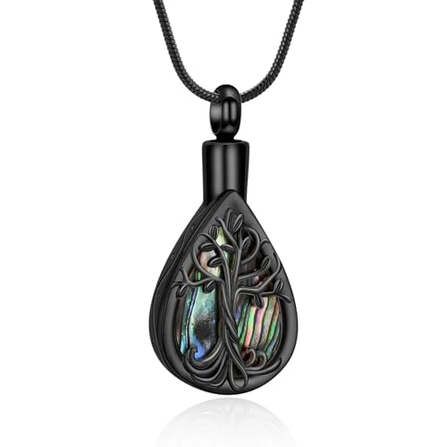 ZEZILE Wassertropfen Urne Halskette für Asche Baum des Lebens Einäscherung Schmuck Edelstahl für Frauen Männer Andenken Memorial Asche Anhänger von ZEZILE