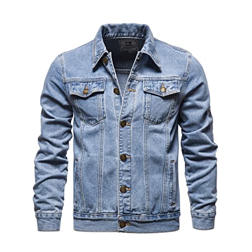 ZF YLYH Herren Jeansjacke Jacken Gewaschener Denim Übergangsjacke Frühlings Herbst Jacke Mantel Vintage Herrenjacke Klassische Denim Cargo Coat Slim Fit Jacket Übergangs(Blue,XL) von ZF YLYH
