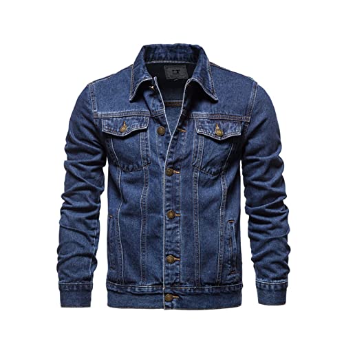 ZF YLYH Herren Jeansjacke Jacken Gewaschener Denim Übergangsjacke Frühlings Herbst Jacke Mantel Vintage Herrenjacke Klassische Denim Cargo Coat Slim Fit Jacket Übergangs(Navy blue,L) von ZF YLYH
