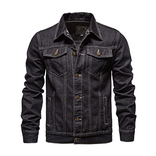 ZF YLYH Herren Jeansjacke Jacken Gewaschener Denim Übergangsjacke Frühlings Herbst Jacke Mantel Vintage Herrenjacke Klassische Denim Cargo Coat Slim Fit Jacket Übergangs(Schwarz,S) von ZF YLYH