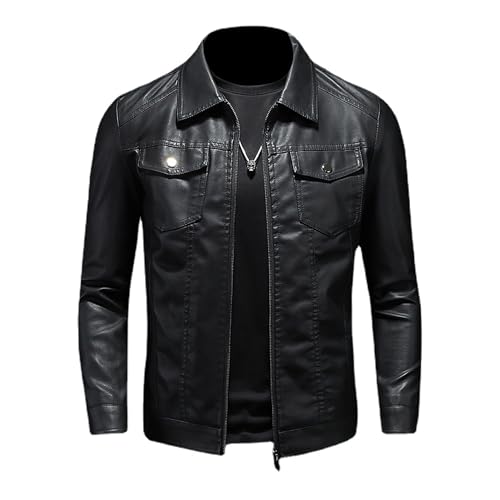 ZFBAOJT Herren Leder Jacken Motorrad Schwarz Biker Jacken Vintage Kunstleder Outwear Casual Leicht M von ZFBAOJT