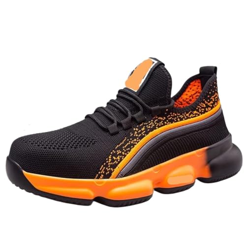 ZFIHAV Arbeitsschuhe Orange Herren Arbeitsschuhe Stahlkappe Sneakers Sicherheitsschuhe Anti-Smash Anti-Pannen Unzerstörbare Schuhe Atmungsaktiv(45) von ZFIHAV