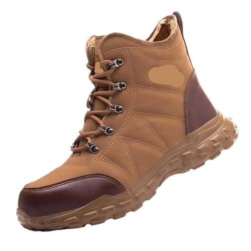 ZFIHAV Arbeitsschuhe Stahlkappe rutschfeste Sicherheitsschuhe for Männer for die Arbeit Anti-Samashing Anti-Pannen Hombre Stiefel Plattform Outdoor(Brown,42(US9)) von ZFIHAV
