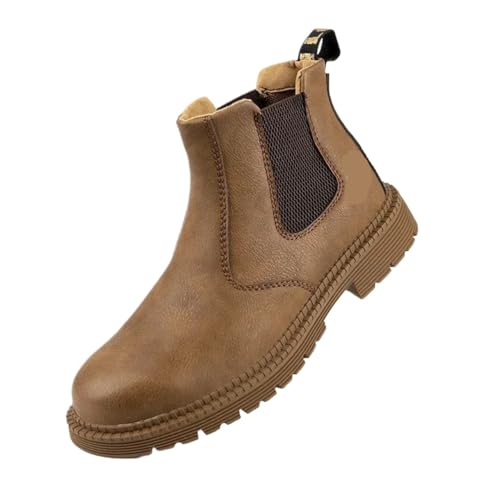 ZFIHAV Arbeitsschuhe wasserdichte Sicherheitsarbeitsschuhe for Männer Stahlkopf Lederstiefel Herrenschuhe Unzerstörbare Bauarbeitsschuhe(Camel,45) von ZFIHAV